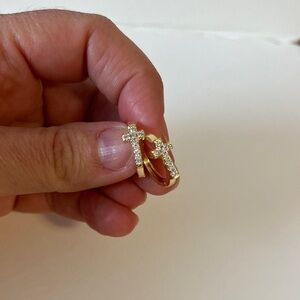 208 Gold Tone Cross Huggie Hoop Earrings | Crystal Pave Religious Jewelry